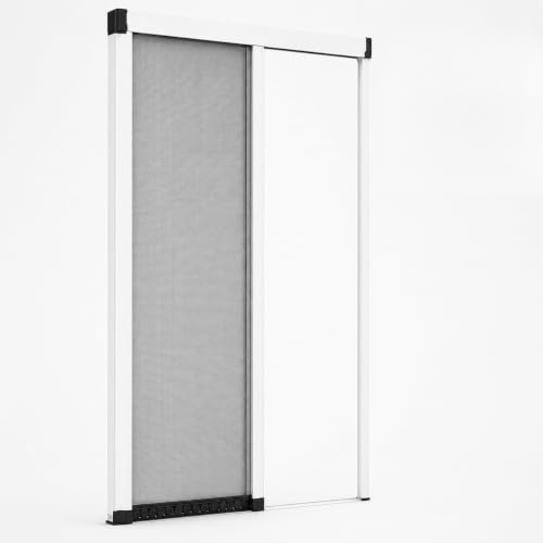 ESTO Zanzariera Tanke a Rullo per Porta 130X240 cm, Riducibile in Larghezza e Altezza, Apertura Laterale Scorrevole, Alluminio, Guida Bassa Calpestabile 4 mm, Chiusura Rallentata