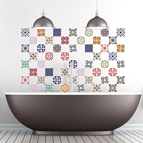 Sticker adhésifs carrelages | Sticker Autocollant Carreaux de Ciment - Mosaïque carrelage mural salle de Bain et Cuisine | Carreaux de Ciment Adhésif Mural - 15x15cm - 60 Pièces