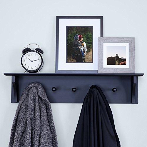 Ballucci Floating Coat and Hat Wall Shelf Rack, 5 Pegs Hook, 24, Black