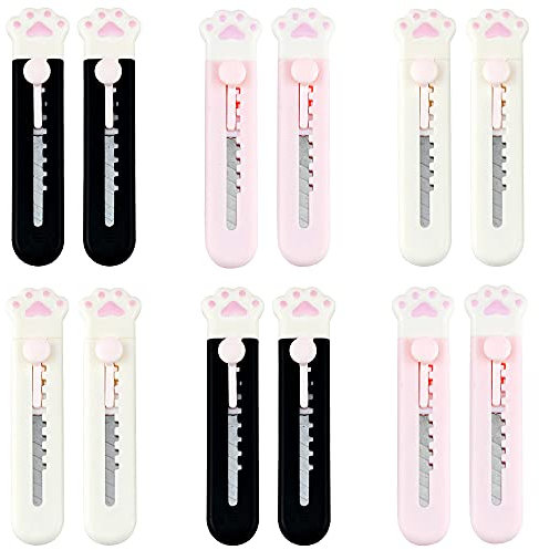 12 Stück Brieföffner, Cuttermesser Klein, Einziehbares Universalmesser, Box Cutter Paketöffner, Cartoon Katzenpfotenform, Mini Cuttermesser, Folienmesser (Katze)