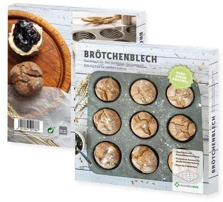 Wundermix - Brötchenblech mit Antihaftbeschichtung • Brötchen Backform für 9 Brötchen • Brötchen Form rund • Brötchenbackform Metall • Back-Zubehör • Brötchen selber backen