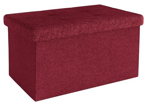 INTIRILIFE Faltbare Sitzbank 49x30x30 cm in Granat ROT - Sitzwürfel mit Deckel und Stauraum aus Stoff mit Mulden - Sitzcube Fußablage klappbare Aufbewahrungsbox Truhe Sitzhocker