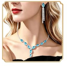 Dishowme Ensemble de bijoux de mariée en cristal strass pendentif collier boucles d'oreilles Marquise chaîne ensemble de bijoux de mariage pour femmes filles adolescents (Bleu)