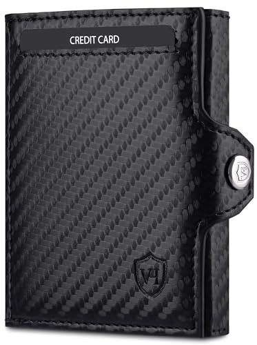 VON HEESEN Portafoglio sottile con protezione RFID – Mini portafoglio da uomo e da donna piccolo – Porta carte di credito – Portafoglio piccolo, nero carbonio, OHNE MÜNZFACH, Senza scomparto per
