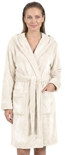 Gräfenstayn Accappatoio donna soffice con Cappuccio - Pile coccoloso - Oeko-Tex Standard 100 - Vestaglia corta - Taglia (L, Crema)