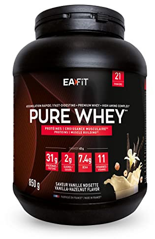 Proteine in Polvere Whey 850 g Gusto Vaniglia Nocciola| 31 g per Shaker Proteine | Whey Protein Concentrate e Isolate | BCAA + L-Glutammina + Taurina | Integratore per Massa Muscolare |Con 11 Vitamine
