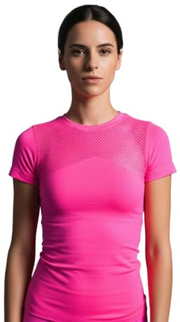 PRS Débardeur Femme Sport Technique Running, Fitness, Yoga – Tee Shirt Femme Sport Respirant – T-shirt Crop Top Léger, Sans Coutures (Maglia Mm Fuxia, M-L)