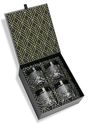Set de 4 Verres à Whisky en Cristal Série Admiral (280ml) - Parfait pour la Dégustation de Whiskey, Bourbon et Cocktails - Magnifique Coffret Cadeau Or à Chaud