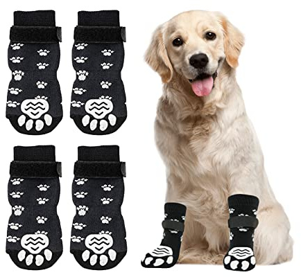 Eowppue Hundesocken Anti Rutsch 2 Paar Indoor Anti-rutsch Socken Für Hunde Hundebekleidung & Zubehã¶r Hundeschuhe Pfotenschutz Mit Riemen Traktionskontrolle（M）