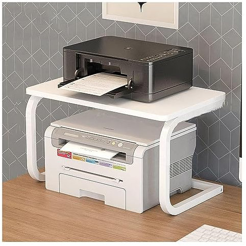 Druckertisch Druckerständer Druckerregal 2-stufiger Holz-Desktop-Druckerständerhalter, Metallrahmen, Druckerregal, Schreibtisch-Organizer, Aufbewahrungsregal Für Faxgerät Drucker Regal Druckerhalter (