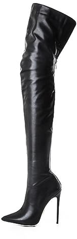 YING LAN Over the Knee High Boots for Women Sexy Zipper Pointed Toe High Heel Faux Leather Surgical Stretch Riding Thigh High Boots Black Size 7