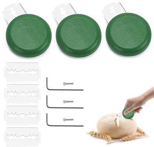 KeaJuidy 3 Stück Brotbäder Slashing Werkzeug Rundbrotmesser Teigesser Brotmesser Bäckermesser Tool Baguettemesser Teigmesser für DIY Brotteig Muster (Grün)