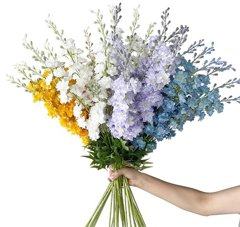 BQEE Künstliche Rittersporn, langer Stiel, Rittersporn, Seidenblumen für Zuhause, DIY-Dekoration, Rosa, 3 Stück