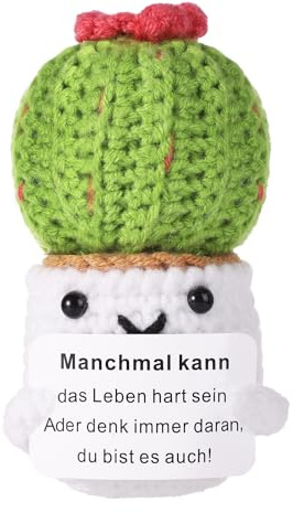 PEUTIER Divertido Cactus Positivo, Patata Positiva Alemana Mini Divertido Cactus Positivo Regalos Ganchillo con Tarjeta Alentadora Apoyo Emocional Planta Punto Muñeca Juguete para Decoración Fiesta