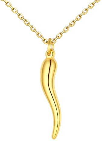 U7 Collier Homme Plaqué Or Jaune Chaîne avec Pendentif Corne Italienne Porte Bonheur avec Chaîne Ajustable 45 + 5 cm