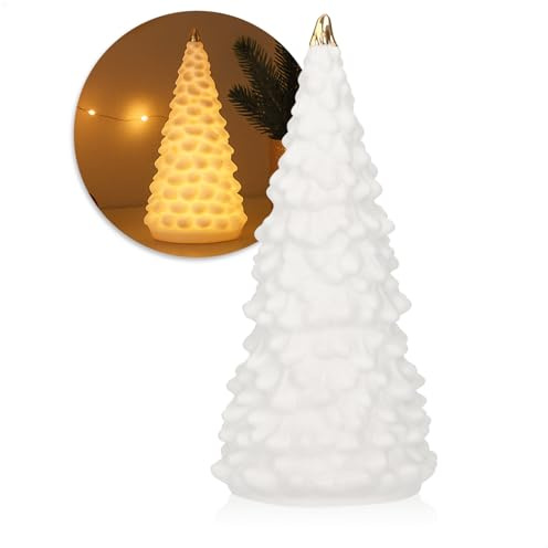 com-four® LED-Tannenbaum aus Porzellan, batteriebetriebener Weihnachtsbaum | weiß glänzender Deko-Christbaum für Winter und Weihnachtsdekoration - stilvolle Raumdekoration