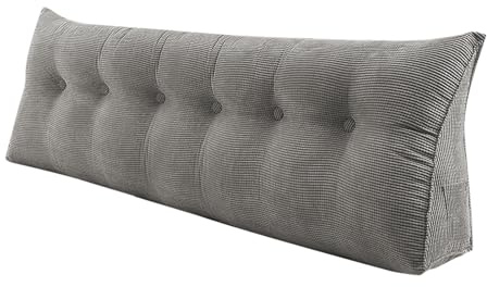 Supfine Lesekissen für Bett, Sofakissen, dreieckiges Keilkissen, Lendenkissen aus Ecke, Positionierungsstütze, mit waschbarem Bezug (Grau, 180 x 50 x 20 cm)