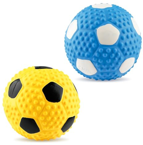 Lotsdonxia 2 Pcs Small Latex Squeaky Dog Ball – Interactive Chew Toy for Puppies & Small Dogs, Soft Rubber Football for Fetch & Play (Blue)