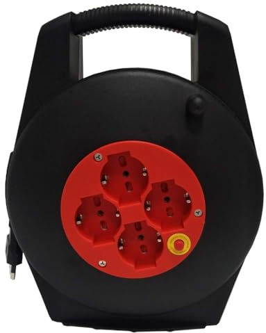 Avvolgicavo con cavo 20 metri, spina grande 16A 220V 230V, 4 prese bipasso/bivalente schuko, potenza massima 3200W, con dispositivo di protezione, prolunga elettrica per uso casalingo