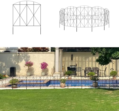 Rustproof Iron Garden Fence 10 Piece Set 13.5FT Rustproof Coated Tight Mesh Flexible Installation Blocking Small Animals Modern Garden Security Barrier