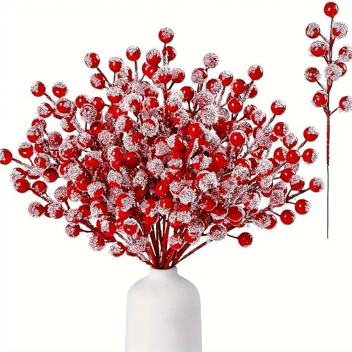 16 Stück Rote Beeren Deko Dekorative Zweige Beeren Künstliche Beerenstiele | Hagebutten Deko, Beerenzweig für Weihnachtsbaum Dekoration, Ideal für Dekoration und Kunsthandwerk