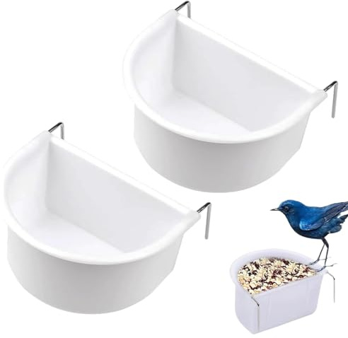 2Pcs Bird Cage Feeding Tray Plastic Water Feeder Hanging Bowl With Hook
