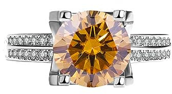 3kt Moissanite Bröllopsringar for kvinnor D Färg VVS1 925 Sterling Silver Diamantringar Röd/Grön/Rosa Förlovningsringar med certifikat(Yellow,5.5)