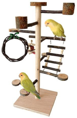 Byuexhp Parco Giochi Per Parrocchetti,Gioco In Legno Naturale E Arrampicata Con Accessori Gabbia Per Uccelli | Parco Giochi Per Parrocchetti Ninfa | Per Casa Parrocchetti Onde Inseparabili