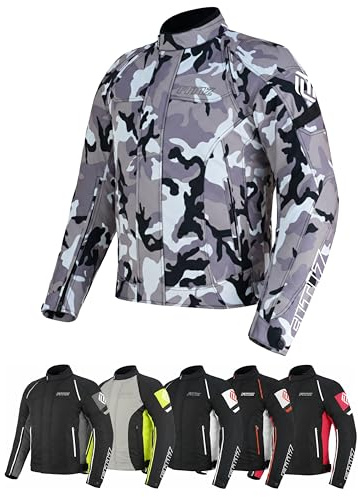 FITIZ Premium Motorcycle Jacket Men for Adventure/Touring with Cordura Textile Summer Winter Windproof Bike Jacket for Racing, Riding Removeable CE Approved (UK, Alpha, L, Regular, Short, Camo/Gray)