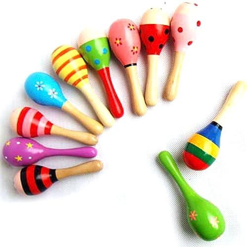 HUSHUI Piccolo Mini Giocattolo a Percussione Maraca per Neonati, Design in Legno Colorato, Adatto da 0 a 3 Anni