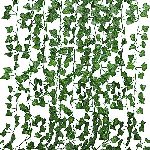 RECUTMS Artificial Ivy Fake Vines 12 Pack 86 FT Leaf Wall Faux Vine Leaves Plants Greenery Garland Hanging Plant for Room Garden Office Wedding Decor