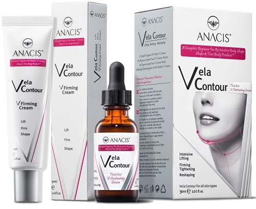 Vela Contour Halsstraffungsserum & Creme - Doppelkinn schlaffe Haut anheben und straffen im Duo - Feuchtigkeitsspendende & verjüngende Halscreme+Serum um Falten & feine Linien