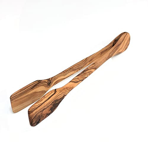 Pince de cuisine traditionnelle en bois d'olivier – Longueur 25 m | Ustensiles en bois | Pince de cuisine | Pince à barbecue