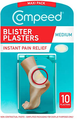Compeed Mittelgroße Blasenpflaster, 10 Hydrokolloid-Pflaster, Fußbehandlung, schnellheilend, Maße: 4,2 x 6,8 cm.