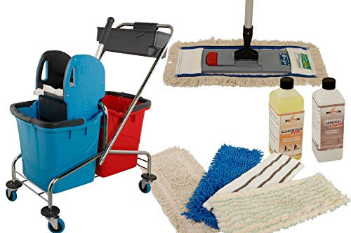 Axis Line Carro de Limpieza Profesional Doble Cromo 50L + Accesorios de Limpieza Pro-Master - Ideal para Todo Tipo de Suelos