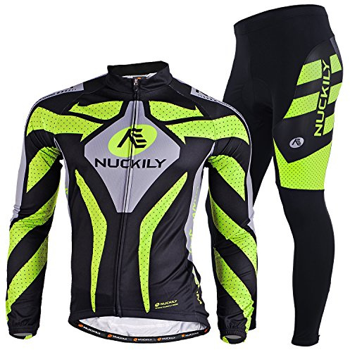 NUCKILY - Set di maglia da ciclismo da uomo, a maniche lunghe, abbigliamento per bici da strada, abbigliamento da equitazione, mountain bike, camicia e pantaloni imbottiti 3D