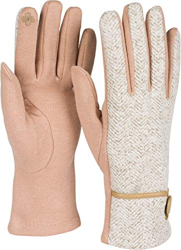styleBREAKER Damen Touchscreen Handschuhe Fischgrät | Wärmendes Fleece-Innenfutter, Zierknopf-Detail, leitfähige Fasern am Zeigefinger, elastische Passform (16-21 cm Umfang).