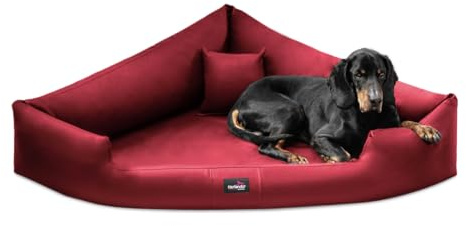 tierlando® Orthopädisches Hundebett Trivia Easy Clean aus Pflegeleichtem Kunstleder, Dreieckbett mit Visco-Matratze, Größe: 120x120cm | Farbe: 04 Dunkelrot