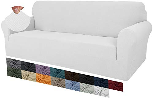 MAXIJIN Creative Jacquard Extra große Couchbezüge für 3- oder 4-Sitzer, super Dehnbare rutschfeste Sofabezug für Hunde Haustierfreundlicher Sofabezug Slipcover Möbelschutz (4 Sitzer, Weiß)