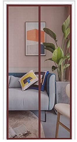 Magnet Fliegengitter Tür, Insektenschutz Magnetischer Fliegenvorhang 90cm (Breite) x 205cm (Höhe) für die Balkontür und Terrassentür, Schließt Automatisch Ohne Insekten Durchzulassen (Braun)