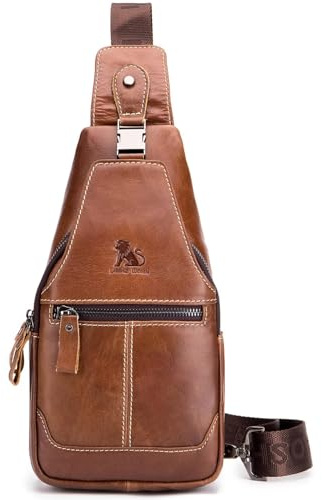 LOONGYOON Herren Brusttasche aus PU-Leder - Wasserdichte Crossbody Umhängetasche für Handy, Casual & Outdoor Aktivitäten wie Wandern und Radfahren, braun