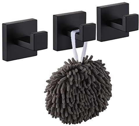 KOKOSIRI Handtuchhaken Badezimmer-Zubehör Eisenwaren Bademantel-Haken Edelstahl 3 Stück Wandhaken Küche Haushalt Mattschwarz B1010BK-P3