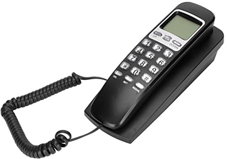 ciciglow Téléphone Filaire, Téléphone Mural avec Fonction de Recomposition Affichage LCD Calendrier Téléphone Fixe Filaire pour Hôtel, Maison, Salle de Bain, école et Bureau(Le Noir)