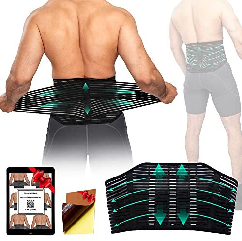 SUPER PRO Faja Lumbar para Hombre y Mujer - Soporte Lumbar Alivio Dolor de Cintura y Espalda Correas Doble Ajuste. Cinturón Lumbar Transpirable Trabajo. Faja Lumbar Deportiva. Gratis parches de calor