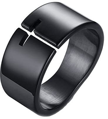 Daesar Ring für Herren Edelstahl, Männer Ringe Schwarz Kreuz 10MM Bandring Partnerringe Freundschaftsringe Große 62 (19.7)
