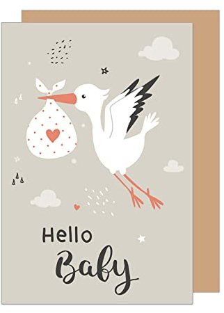 Edition Seidel Premium Glückwunschkarte zur Geburt mit Umschlag. Karte Babykarte Ereigniskarte Grusskarte Hello Baby Storch Ereignis Mädchen Junge (E262 SW023)