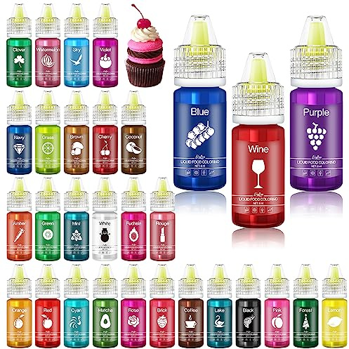 Colorant Alimentaire - Colorant Alimentaire Liquide Sans Goût pour Gâteaux, Cuisson, Fondant, Macarons - Food Colouring Vibrant pour Décoration de Gâteau, Glaçage, Pâtisserie, Artisanat - 30 x 6ml