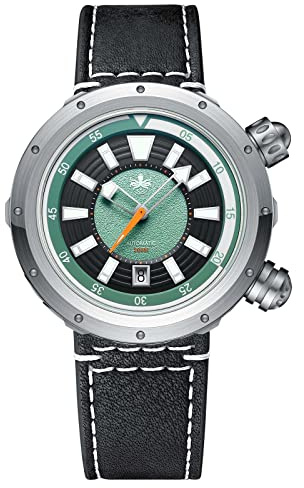PHOIBOS Vortex Montre de plongée Automatique antimagnétique pour Homme 200M Résistance à l'eau boîtier à Cornes cachées et Double Couronne avec Lunette tournante intérieure Vert PY042A