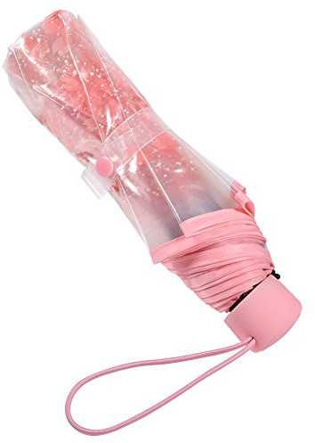 TOPINCN Regenschirm, Faltbar Kirschblüte Transparenter Druck Regenschirm für Prinzessin (Rosa)