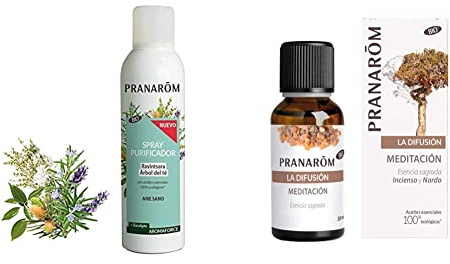 Pranarom Aromaforce - Spray Purificador Ravintsara/árbol Del Té + Eucalipto Bio, color Ravintsara, 150 ml & Pranarom - Difusión - Meditación (bio), 30 ml